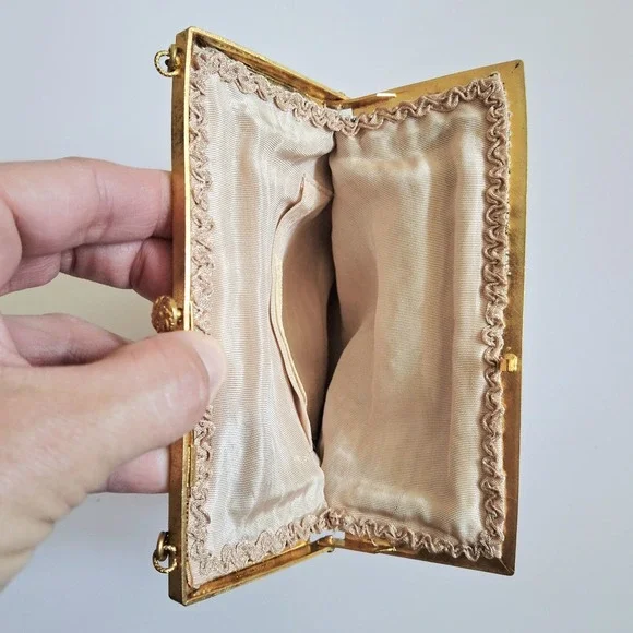 Vintage French Gold Color Beaded Purse Evening Bag W/ Fringe Retro Glam - Picture 4 of 8